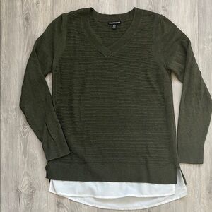 Hilary Radley Knit 2Fer Olive V-Neck Sweater